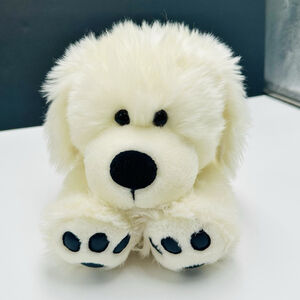 The Petting Zoo Puppy Dog Plush Stuffed White Fluffy 15" Black Collar 1994 VTG